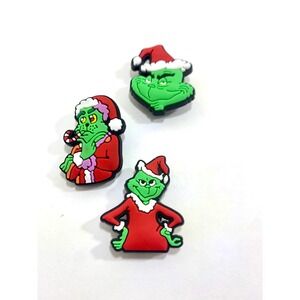 The grinch, Christmas, holiday, Dr. Seuss, shoe charm, collectible 3pcs